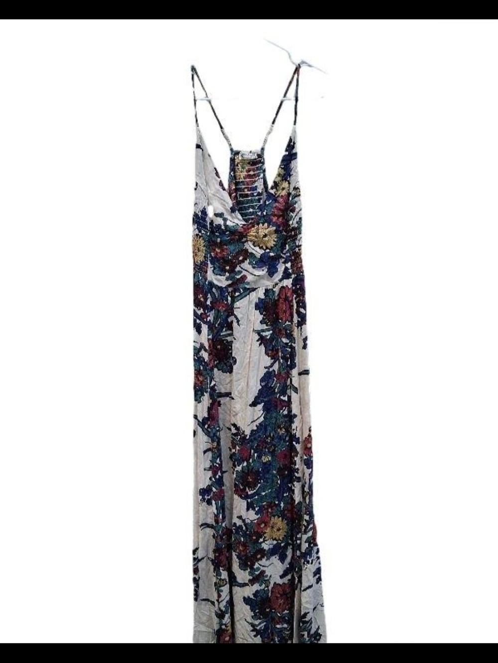 Floral Maxi Slip Dress - White with Multicolor Floral Print